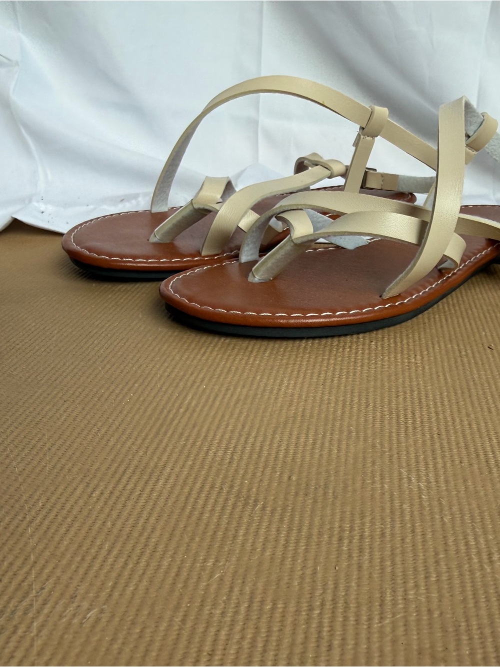 Women's Cream Strappy Toe-Loop Sandals - Picture 3 of 5
